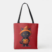 Schwarze Katze mit Jack-O' Lantern Halloween Tasche (Rückseite)