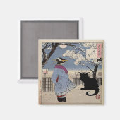 Schwarze Katze mit japanischer Lady Magnet (Vorderseite/Rückseite)