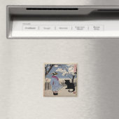 Schwarze Katze mit japanischer Lady Magnet (In Situ (Geschirrspüler))