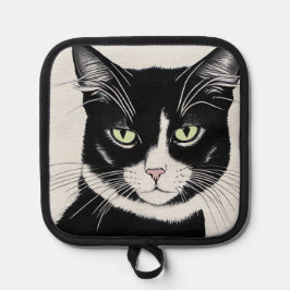 Schwarze Katze mit Katzenjude Topflappen