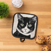 Schwarze Katze mit Katzenjude Topflappen (Oben Unten)