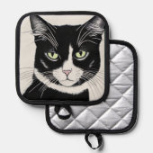 Schwarze Katze mit Katzenjude Topflappen (Vorderseite/Rückseite)