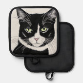 Schwarze Katze mit Katzenjude Topflappen (Vorderseite/Rückseite)