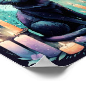 Schwarze Katze mit Kerzenlicht Poster (Ecke)