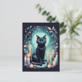 Schwarze Katze mit Kerzenlicht Postkarte (Stehend Vorderseite)