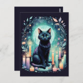 Schwarze Katze mit Kerzenlicht Postkarte (Vorne/Hinten)