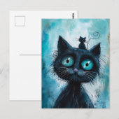 Schwarze Katze mit kleiner Katze auf Kopf Postkarte (Vorne/Hinten)