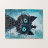 Schwarze Katze mit kleiner Katze auf Kopf Puzzle (Horizontal)