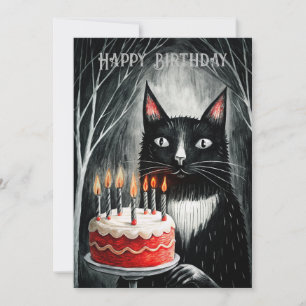 Schwarze Katze mit Kuchengotik Feiertagskarte