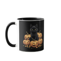 Schwarze Katze mit Kürbis Tasse