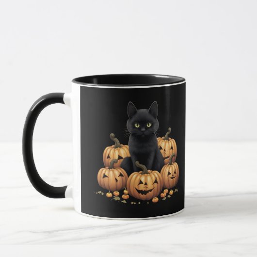 Schwarze Katze mit Kürbis Tasse (Links)