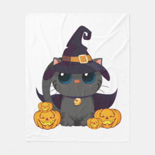Schwarze Katze mit Kürbislaterne Halloween-Shirt Fleecedecke