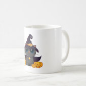 Schwarze Katze mit Kürbislaterne Halloween-Shirt Kaffeetasse (VorderseiteRechts)