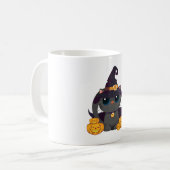 Schwarze Katze mit Kürbislaterne Halloween-Shirt Kaffeetasse (Vorderseite Links)