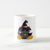 Schwarze Katze mit Kürbislaterne Halloween-Shirt Kaffeetasse (Mittel)