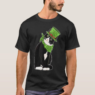 Schwarze Katze mit Leprechaun-Hut Lustiger irische T-Shirt