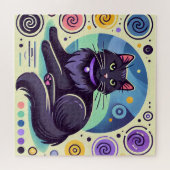Schwarze Katze mit leuchtend farbigem Hintergrund Puzzle (Horizontal)