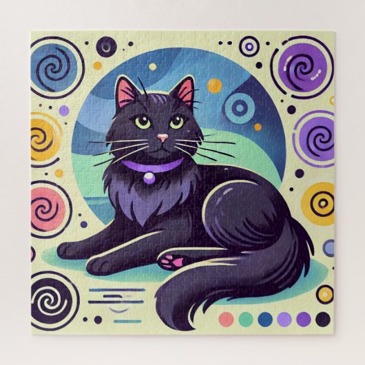 Schwarze Katze mit leuchtend farbigem Hintergrund Puzzle (Vertikal)