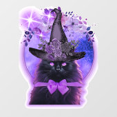 Schwarze Katze mit lila Aura Fensteraufkleber (Blatt)