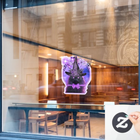 Schwarze Katze mit lila Aura Fensteraufkleber (Café-Fenster)