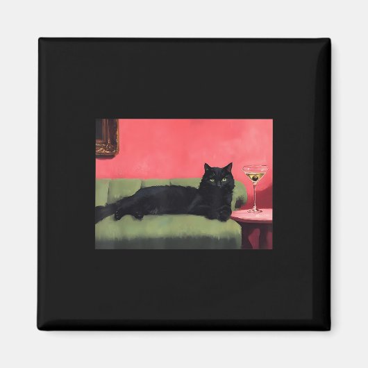 Schwarze Katze mit Martini-Kunstposter Magnet (Vorne)