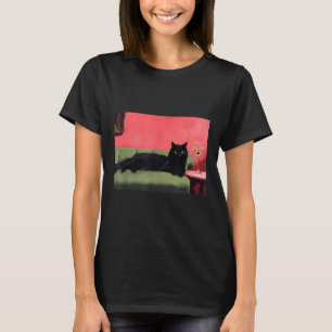Schwarze Katze mit Martini-Kunstposter  T-Shirt