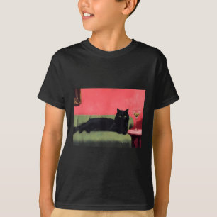 Schwarze Katze mit Martini-Kunstposter T-Shirt