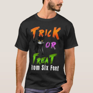 Schwarze Katze mit Maske Halloween Social Distanci T-Shirt