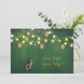 Schwarze Katze mit Mason Jars und Fireflies Einlad Einladung (Stehend Vorderseite)