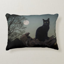 Schwarze Katze mit Mond auf Baumgrenze