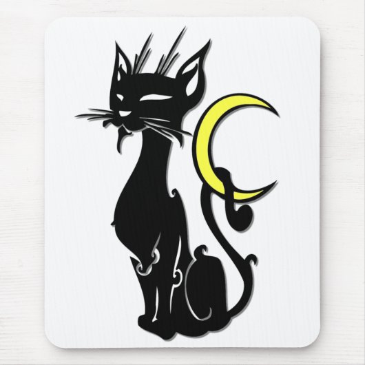 Schwarze Katze mit Mond Mousepad (Vorne)