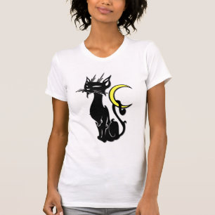 Schwarze Katze mit Mond T-Shirt