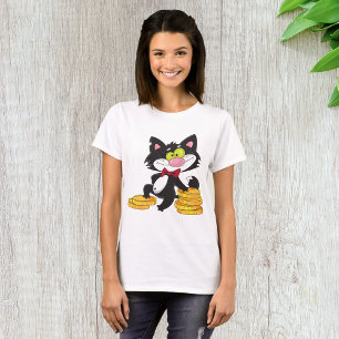 Schwarze Katze mit Münzen Süßes Geld Charakter T-Shirt