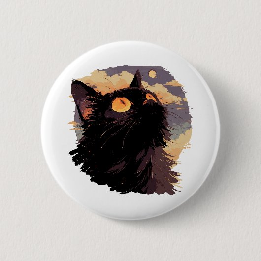 Schwarze Katze mit mystischer Nacht Button (Vorderseite)