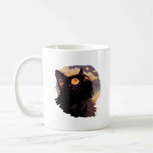 Schwarze Katze mit mystischer Nacht Kaffeetasse (Links)