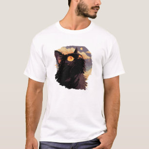 Schwarze Katze mit mystischer Nacht T-Shirt