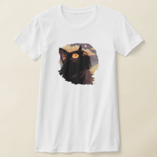 Schwarze Katze mit mystischer Nacht T-Shirt