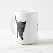Schwarze Katze mit Niedlichem Zitat aus grünen Aug Kaffeetasse (Vorderseite Links)