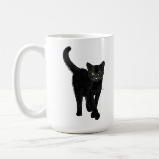 Schwarze Katze mit Niedlichem Zitat aus grünen Aug Kaffeetasse (Links)