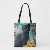 Schwarze Katze mit Obst Tasche (Vorderseite)