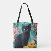 Schwarze Katze mit Obst Tasche (Rückseite)