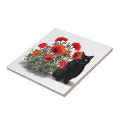 Schwarze Katze mit Pflaume Fliese (Seite)