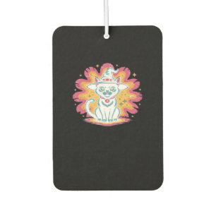 Schwarze Katze mit psychedelischer Blume Oversized Autolufterfrischer