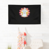 Schwarze Katze mit psychedelischer Blume Oversized Banner (Insitu)