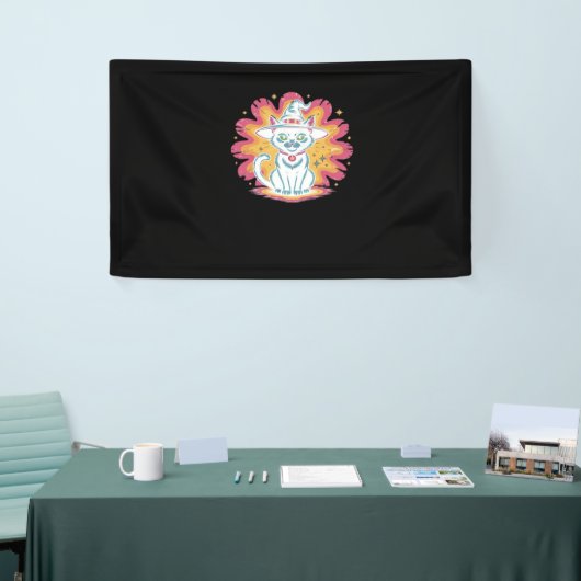 Schwarze Katze mit psychedelischer Blume Oversized Banner (Messeveranstaltung)