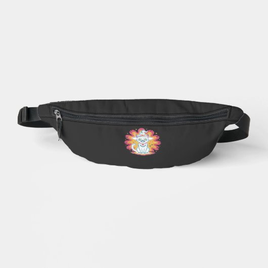 Schwarze Katze mit psychedelischer Blume Oversized Bauchtasche (Vorderseite)