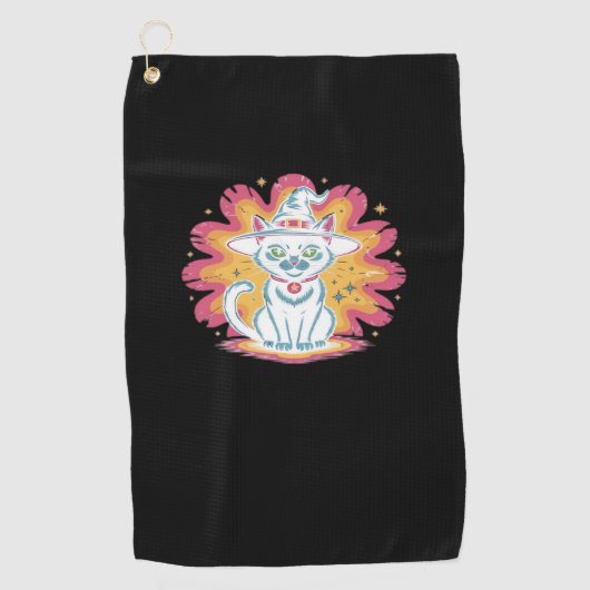 Schwarze Katze mit psychedelischer Blume Oversized Golfhandtuch (Vorderseite)