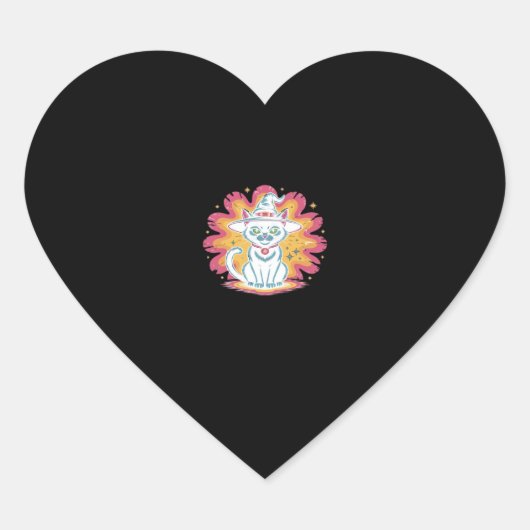 Schwarze Katze mit psychedelischer Blume Oversized Herz-Aufkleber (Vorderseite)