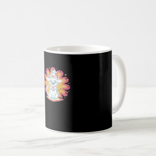 Schwarze Katze mit psychedelischer Blume Oversized Kaffeetasse (VorderseiteRechts)