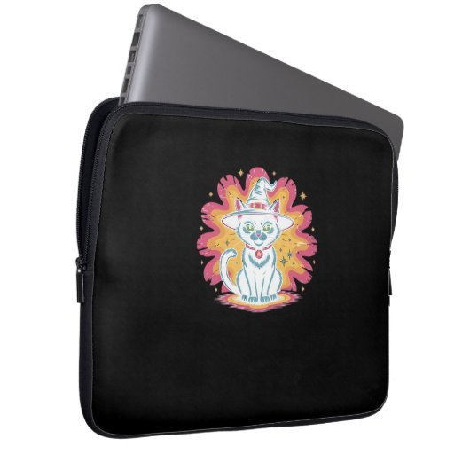 Schwarze Katze mit psychedelischer Blume Oversized Laptopschutzhülle (Vorne Rechts)